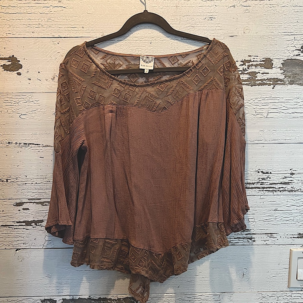 Brown Gauze and Lace Shirt Size M
